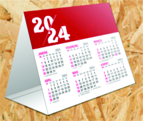 Calendário de Mesa Simples- 95X46MM - Couche Brilho 250g - 10 unidades
